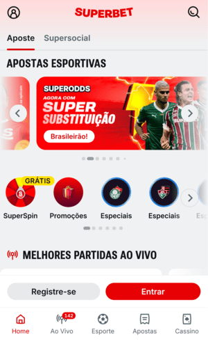 Tela principal da Superbet para apostar no Paranaense