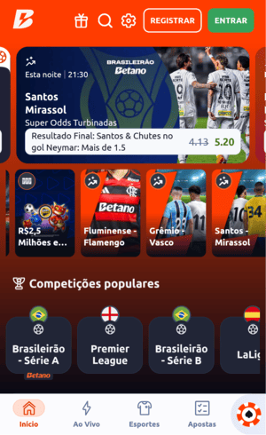 Tela inicial da Betano