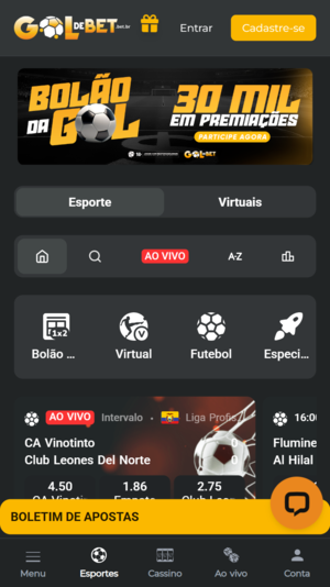 Tela inicial da GoldeBet