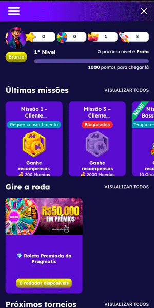 Interface do programa de fidelidade e missões da Multibet