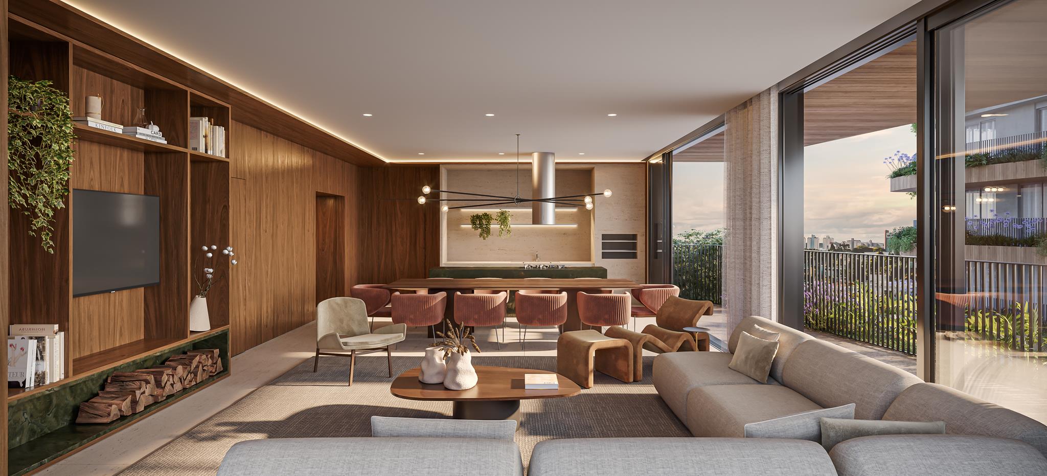 A luz natural amplia a sensação de espaço, conectando o interior do imóvel à paisagem ao redor.