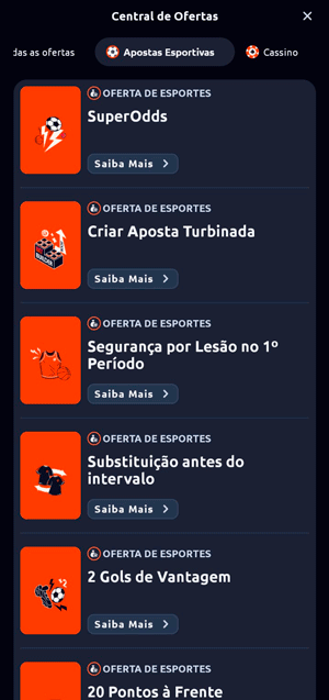 Seção de recursos para apostas esportivas da Betano