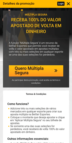 Página da oferta Múltipla Segura na Betfair
