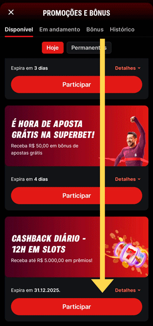 Seção para ativar oferta de cashback na Superbet