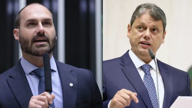 Eduardo Bolsonaro admite apoio a Tarcísio contra o PT, mesmo sendo “o candidato que o sistema quer”