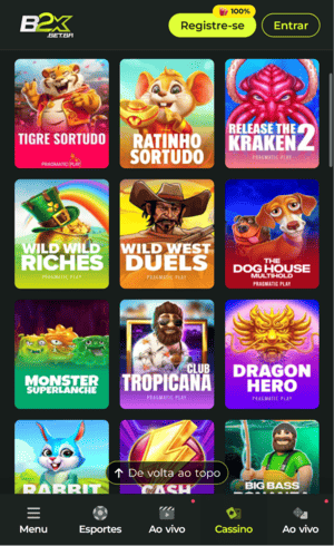 Tela inicial da B2xbet com Tigre Sortudo