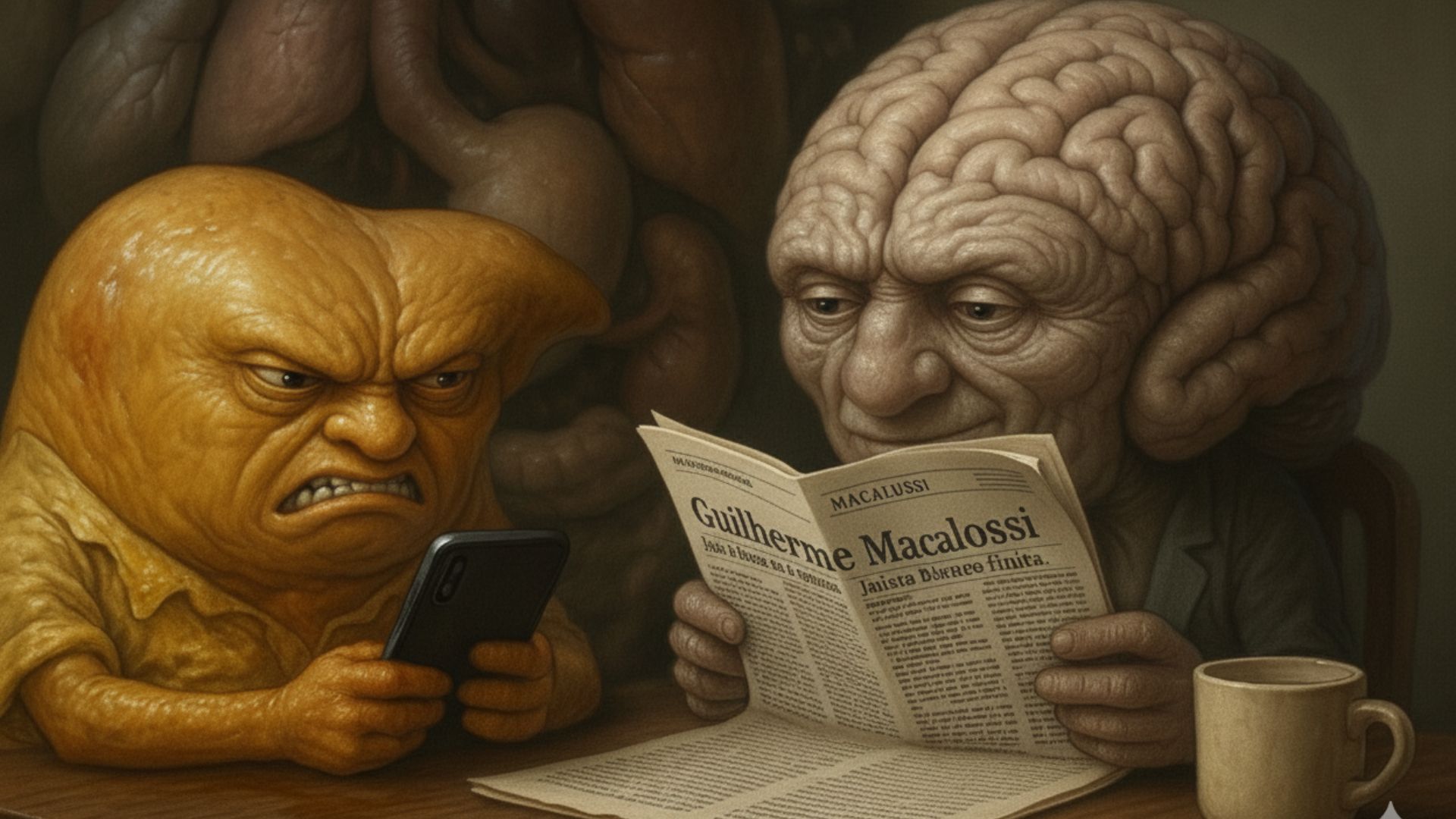 O Fígado e o Cérebro leem o texto &#8220;Jair Bolsonaro é causa finita, resta agora a direita escolher se o terá como tornozeleira&#8221;, de Macalossi.