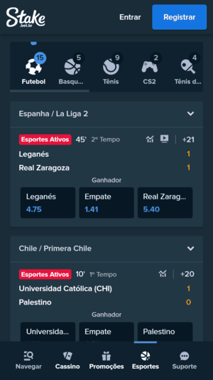 Tela inicial da Stake