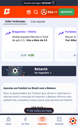 Janela do Bet Mentor, ou BetanIA, disponível na Betano