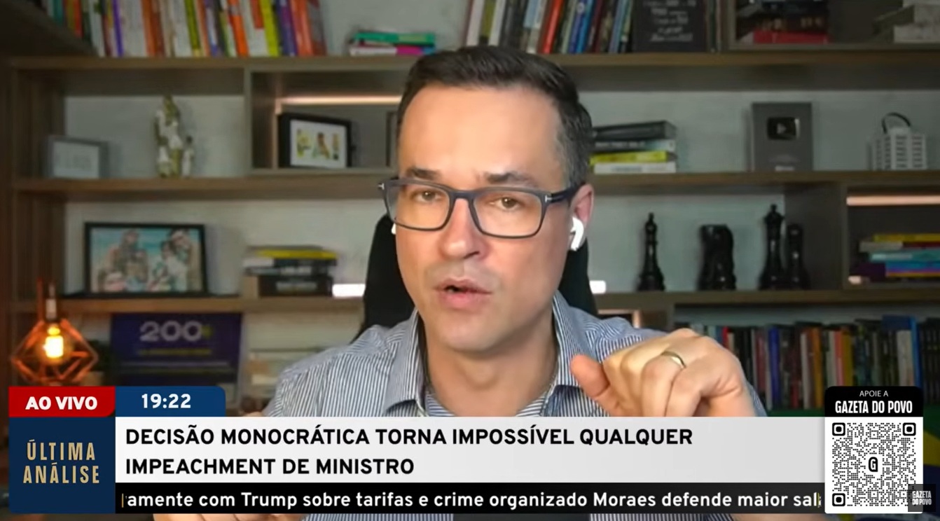 Ex-procurador Deltan Dallagnol critica decisão monocrática de ministro do STF, Gilmar Mendes, em relação ao processo de impeachment de ministros.