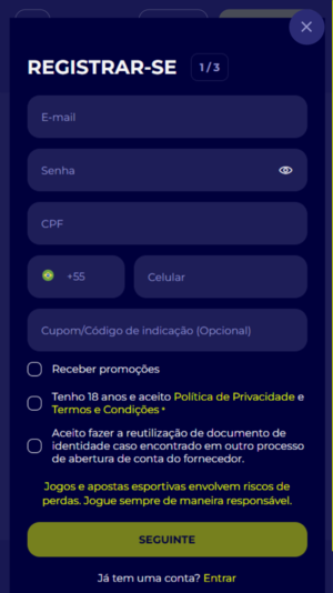 Tela de registro da Alfabet