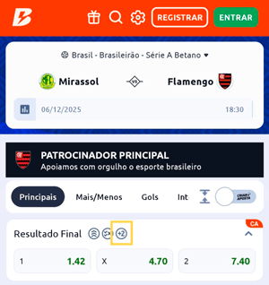Símbolo de Pagamento Antecipado em evento esportivo na Betano