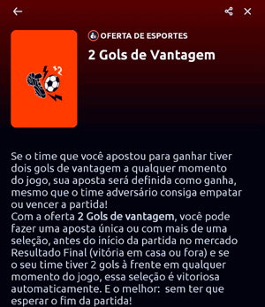 Página da oferta de 2 Gols de Vantagem na Betano