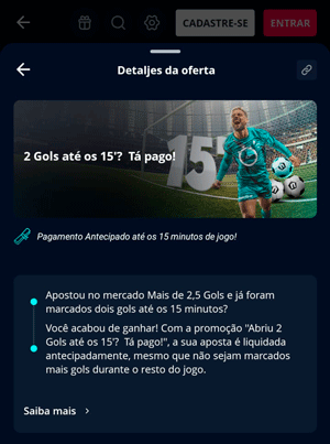 Oferta da Novibet de pagamento antecipado com 2 gols