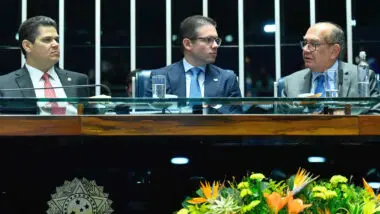 Davi Alcolumbre, Hugo Motta e Gilmar Mendes no Congresso