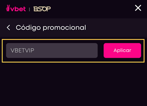 Aplicando o código da VBET após abrir a conta