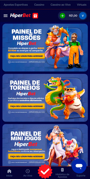 Painéis de ofertas promocionais na HiperBet