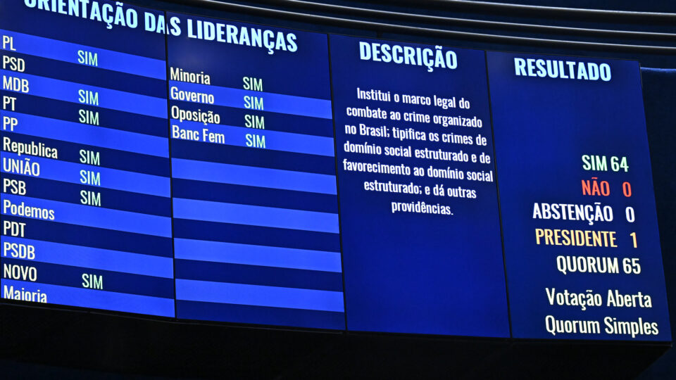 Veja os senadores que garantiram votação unânime do PL antifacção
