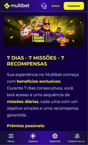 Oferta de 7 dias, 7 missões e 7 recompensas na Multibet