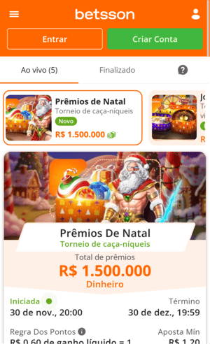 Oferta de cadastro na Betsson 