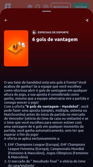 Oferta com 6 gols de vantagem na Betano