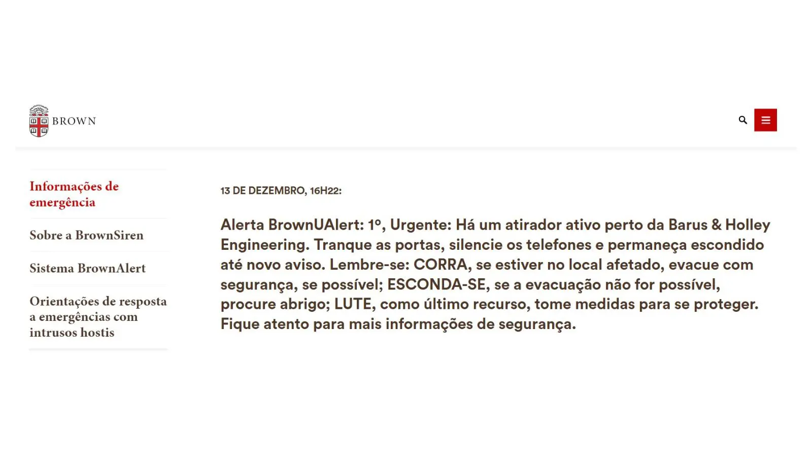 O comunicado preliminar feito pela Brown University.