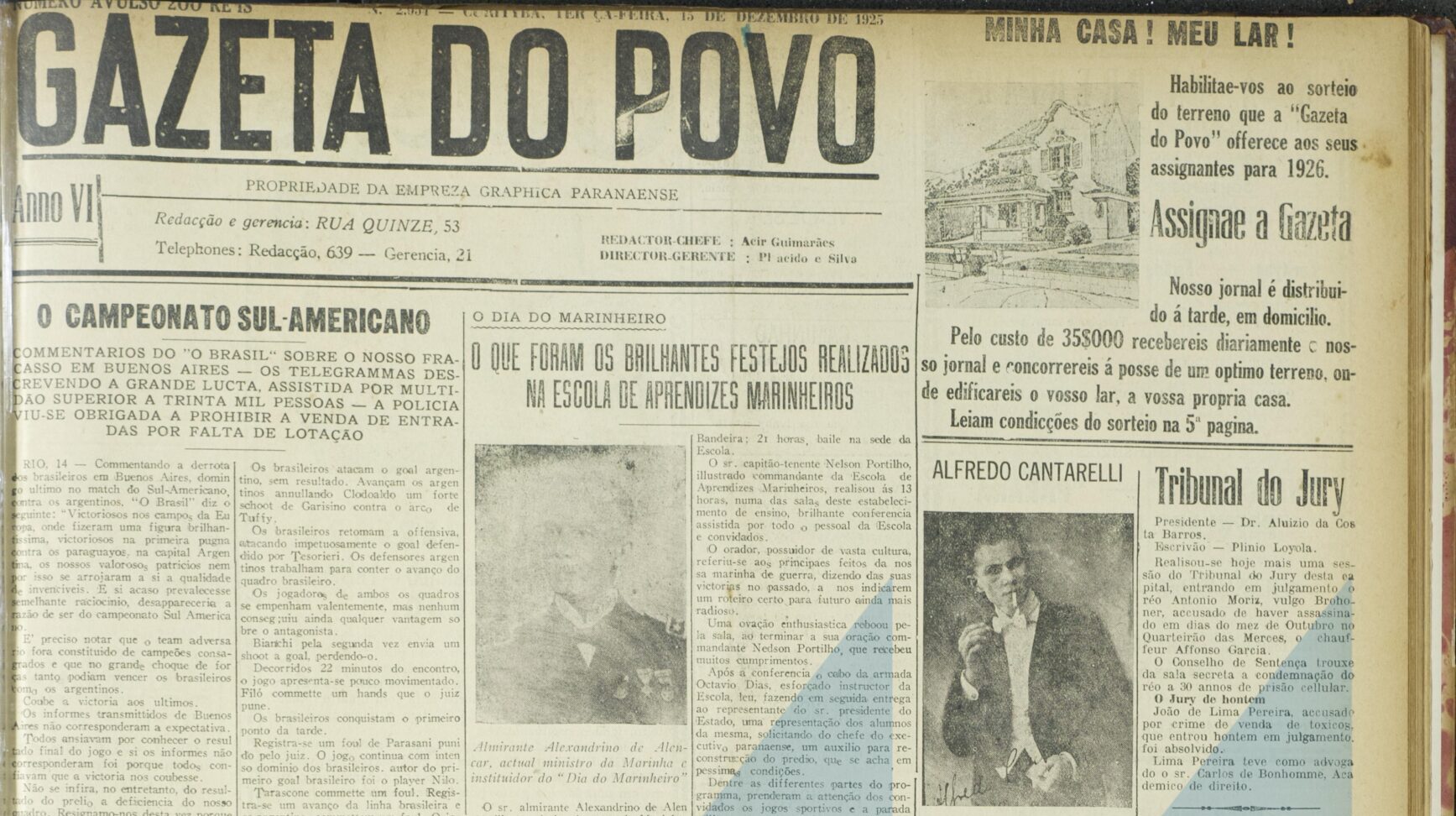 Primeira página da Gazeta do Povo de 15 de dezembro de 1925