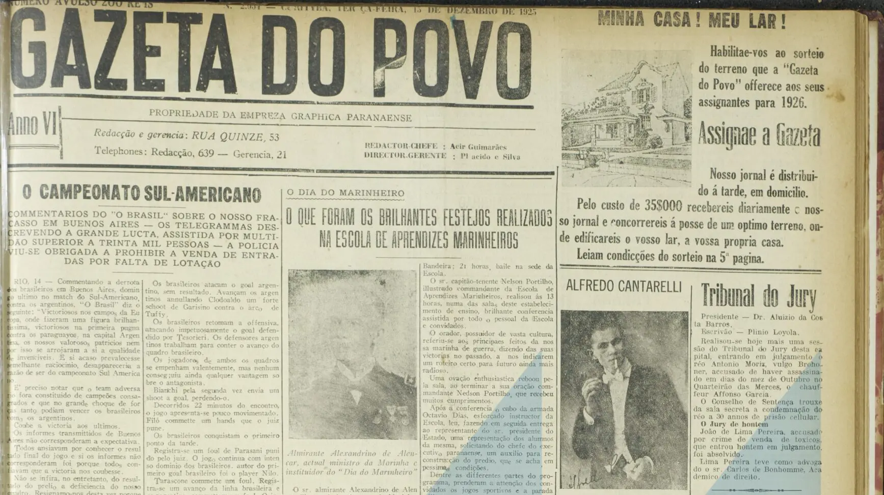 Primeira página da Gazeta do Povo de 15 de dezembro de 1925