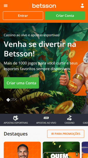 Tela inicial da Betsson