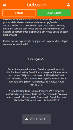 Licença de funcionamento da Betsson