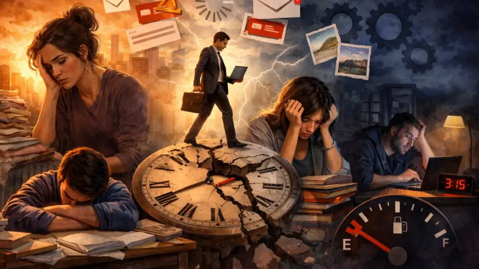 A exaustão mental se manifesta em diferentes rotinas — trabalho, estudos e vida pessoal — muitas vezes de forma silenciosa e cumulativa.