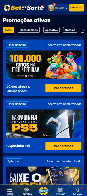 Página de Promocões da BetdáSorte acessíveis para resgatar com 2 reais