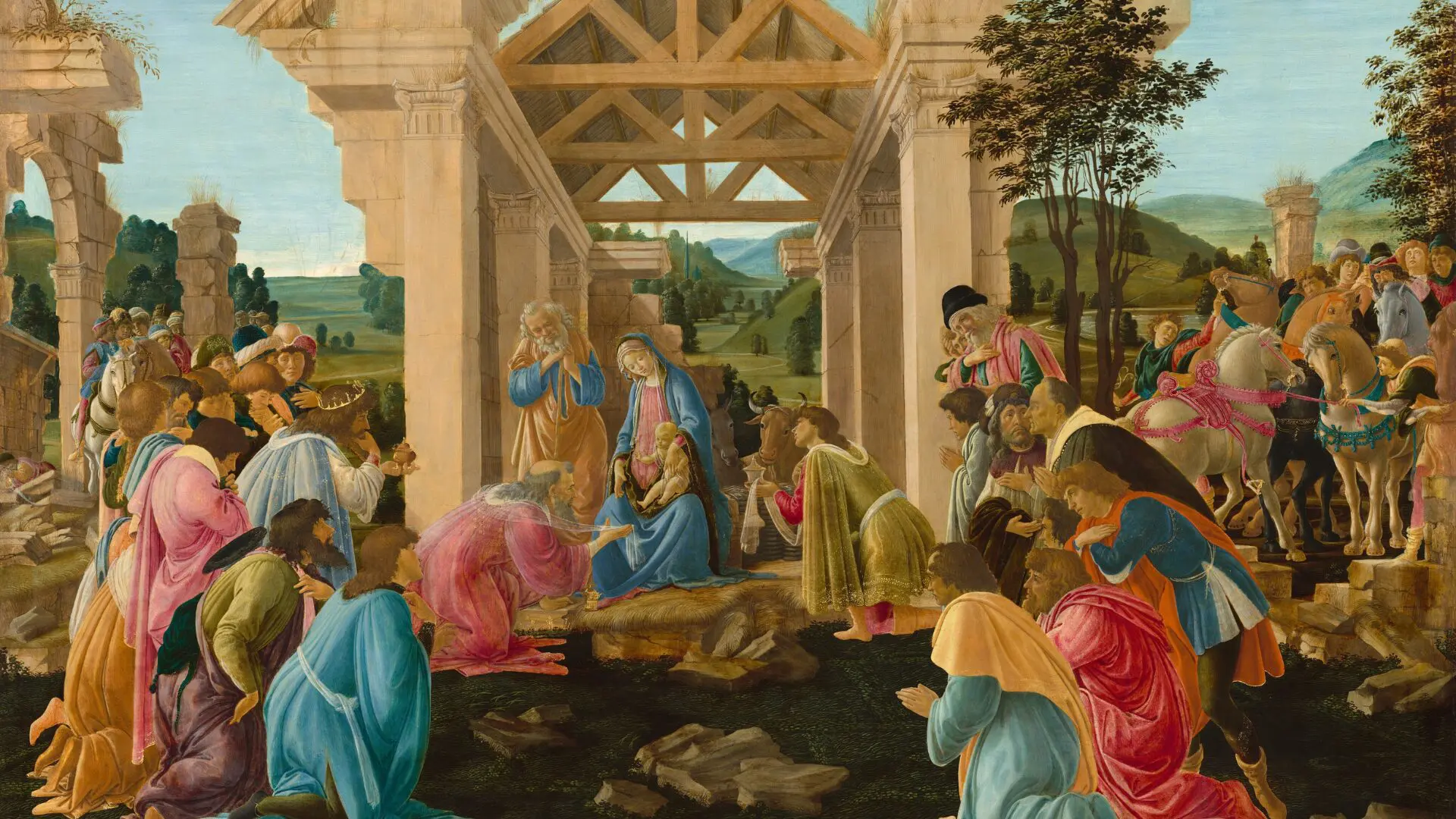 "A Adoração dos Magos" (c. 1478-1482), de Botticelli: os reis magos reconhecem sua limitação e se ajoelham diante da humildade divina na manjedoura