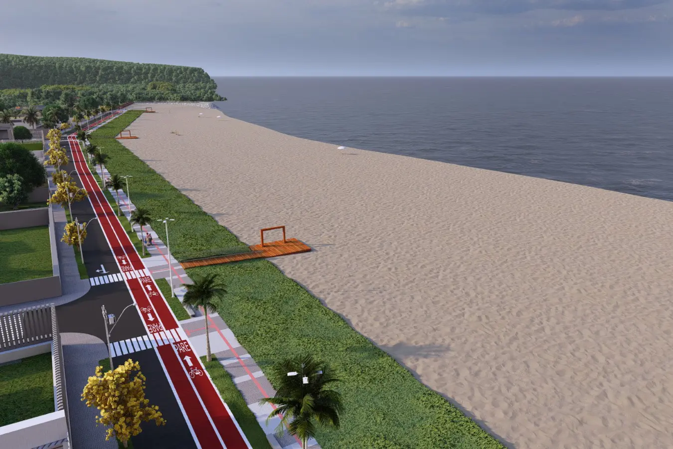 Trecho da orla de Guaratuba que será beneficiado pelo projeto de engorda da praia, iniciativa voltada à proteção costeira, ampliação da faixa de areia e valorização urbana do litoral paranaense.