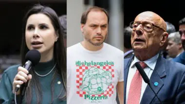 Caroline De Toni, Carlos Bolsonaro e Esperidião Amin.