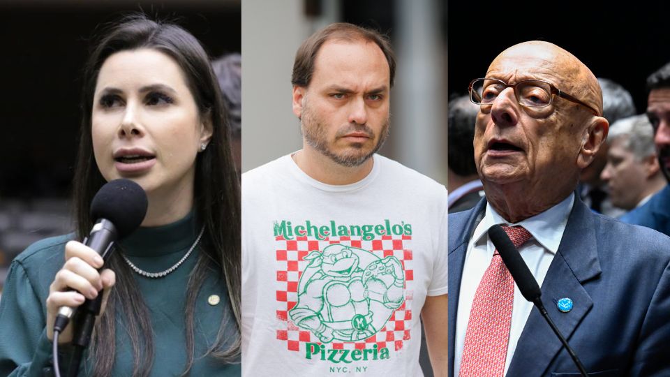 Caroline De Toni, Carlos Bolsonaro e Esperidião Amin.