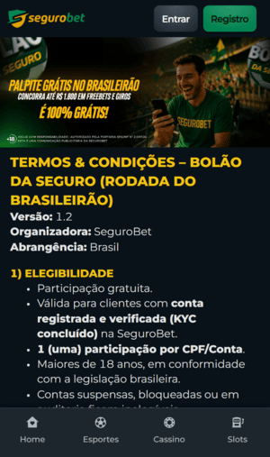 R$ 1000 em apostas grátis no Bolão da Segurobet