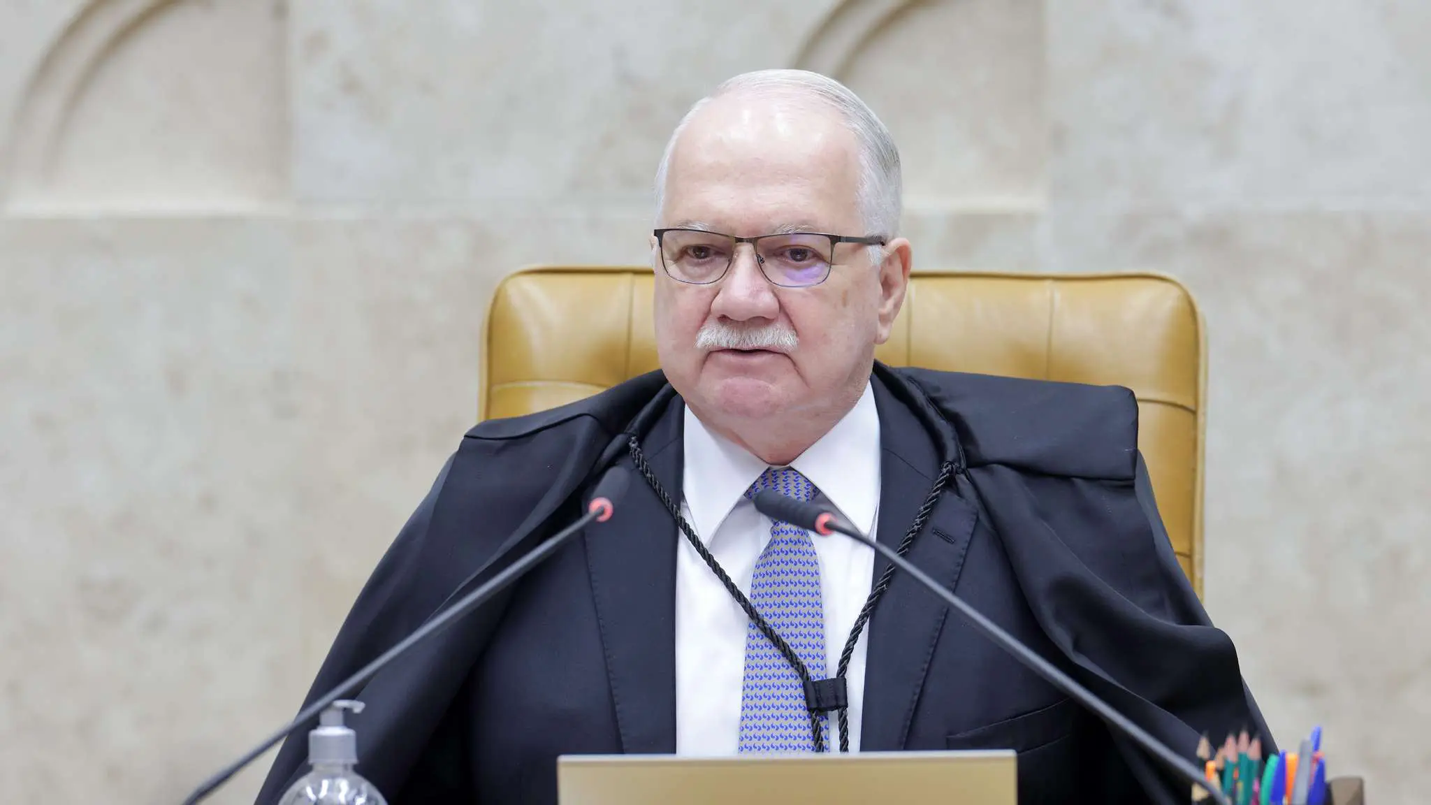 O presidente do Supremo Tribunal Federal (STF), ministro Edson Fachin, durante a última sessão plenária de 2025