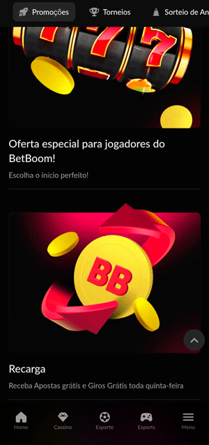Página de promoções da BetBoom com diversas ofertas de apostas e giros extras