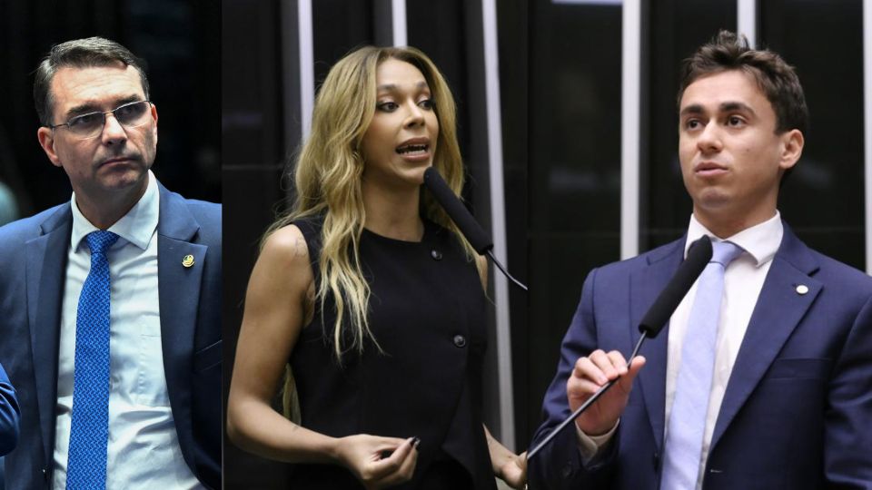 Flávio Bolsonaro, Erika Hilton e Nikolas Ferreira.