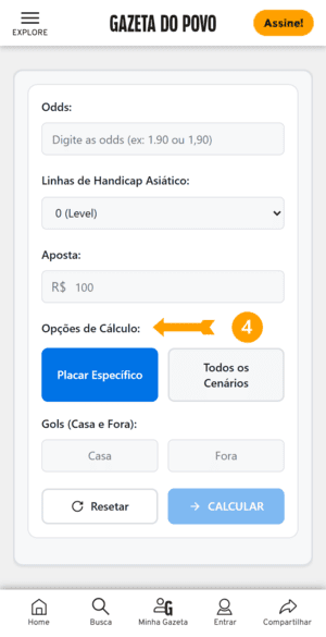 Quarto passo para usar a calculadora de handicap asiático