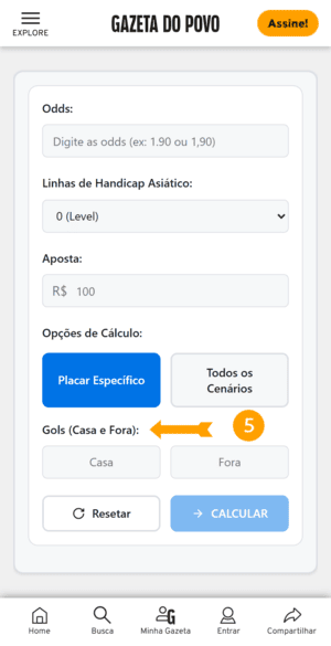 Quinto passo para usar a calculadora de handicap asiático