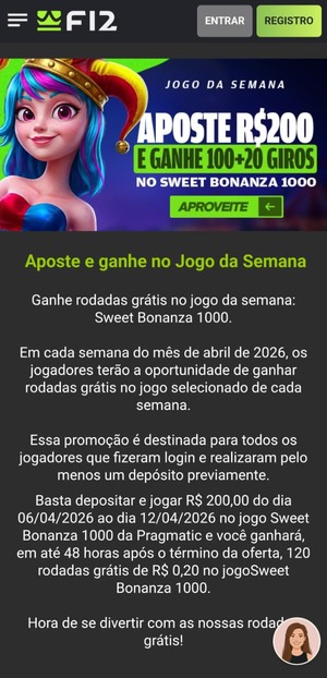 Oferta de jogo da semana disponível na F12 Bet