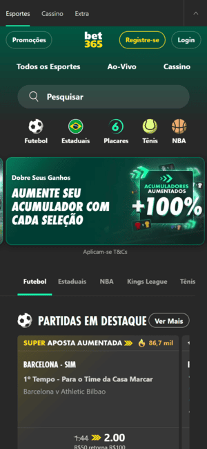 Acumuladores aumentados da bet365