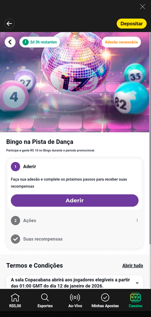 Oferta para sala de bingo no lobby da bet365 
