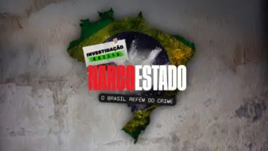 Ilustração da série exclusiva de reportagens investigativas da Gazeta do Povo sobre Narcoestado brasileiro. Possui o Brasil no centro da imagem, com os dizeres "O Brasil refém do crime".