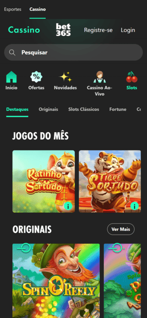 Slots disponíveis na bet365
