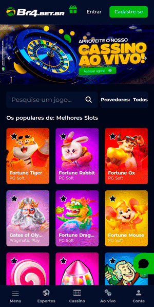 Seção de slots populares da BR4Bet onde pode oferecer modo demo para iniciantes