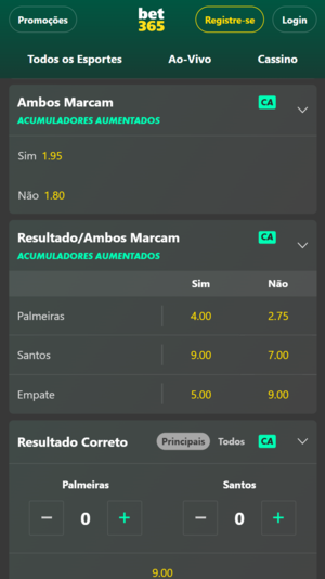 Odds para os melhores campeonatos para Ambas marcam na bet365