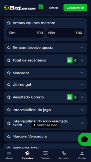 Odds para “Ambas as equipes marcam”, na Br4bet